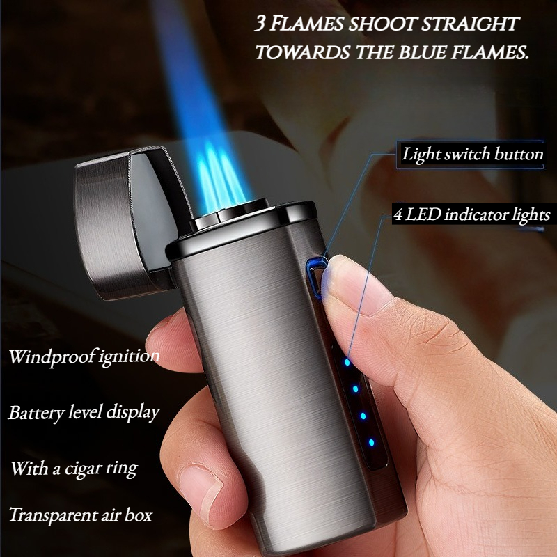 Lighter Windproof - Winddichtes Feuerzeug mit Leistungsanzeige, Gas- und