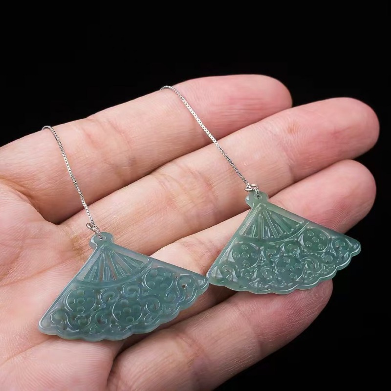Men'S Accessories Drop Shipping - Natürlicher blauwasserfarbener Smaragd-Jade-Fächer, DIY-Ohrringe, Charm-Schmuck, Modeaccessoires,