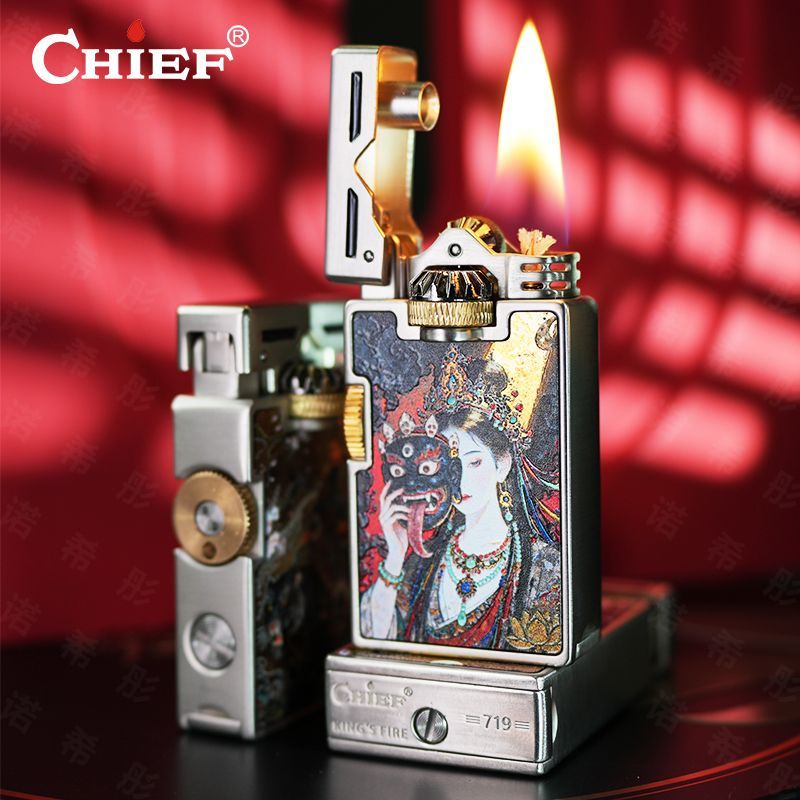 Lighter Windproof - CHIEF Retro-Ölfeuerzeug, winddicht, seitlich rutschfest, Schleifscheibe,
